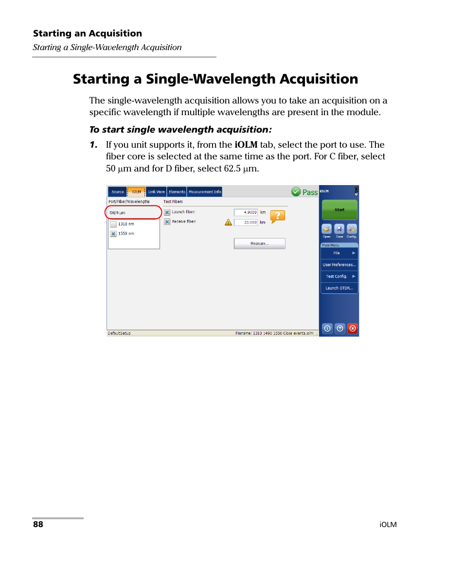 Starting a single-wavelength acquisition | EXFO iOLM User Manual | Page 94 / 186