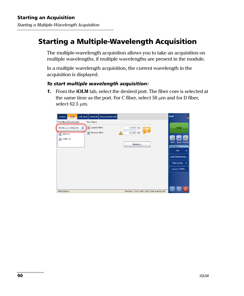 Starting a multiple-wavelength acquisition | EXFO iOLM User Manual | Page 96 / 186