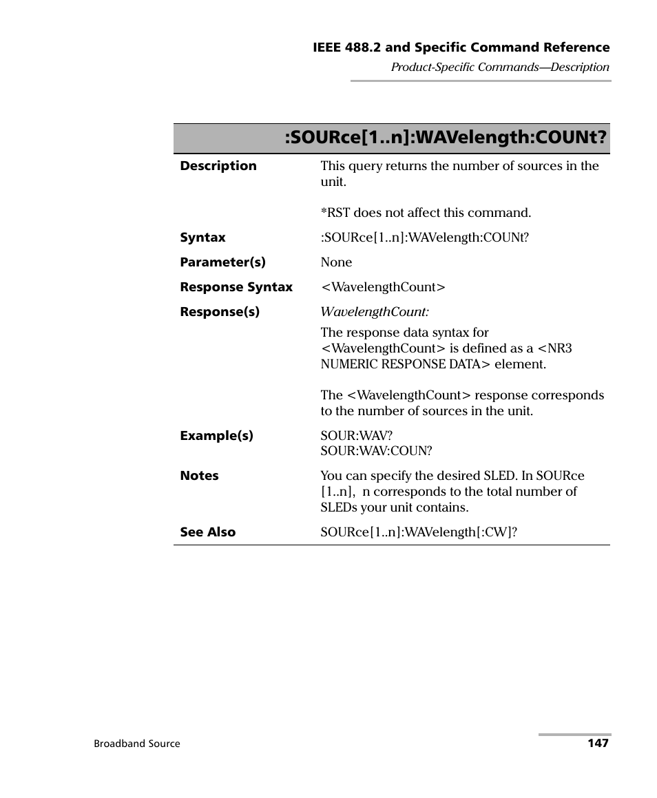 Source[1..n]:wavelength:count | EXFO FLS-2200 Broadband Source User Manual | Page 155 / 183