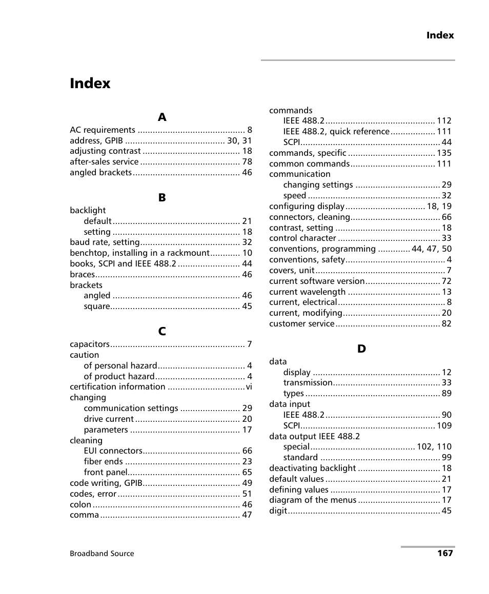 Index | EXFO FLS-2200 Broadband Source User Manual | Page 175 / 183