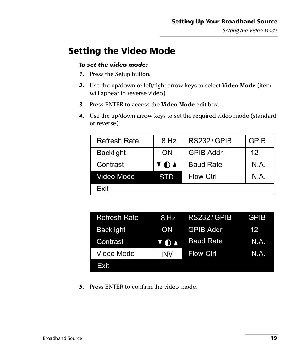 Setting the video mode | EXFO FLS-2200 Broadband Source User Manual | Page 27 / 183