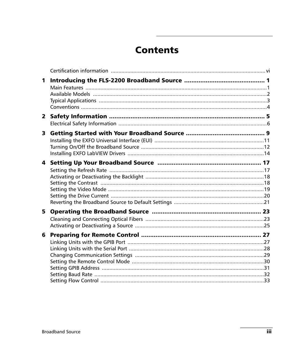 EXFO FLS-2200 Broadband Source User Manual | Page 3 / 183