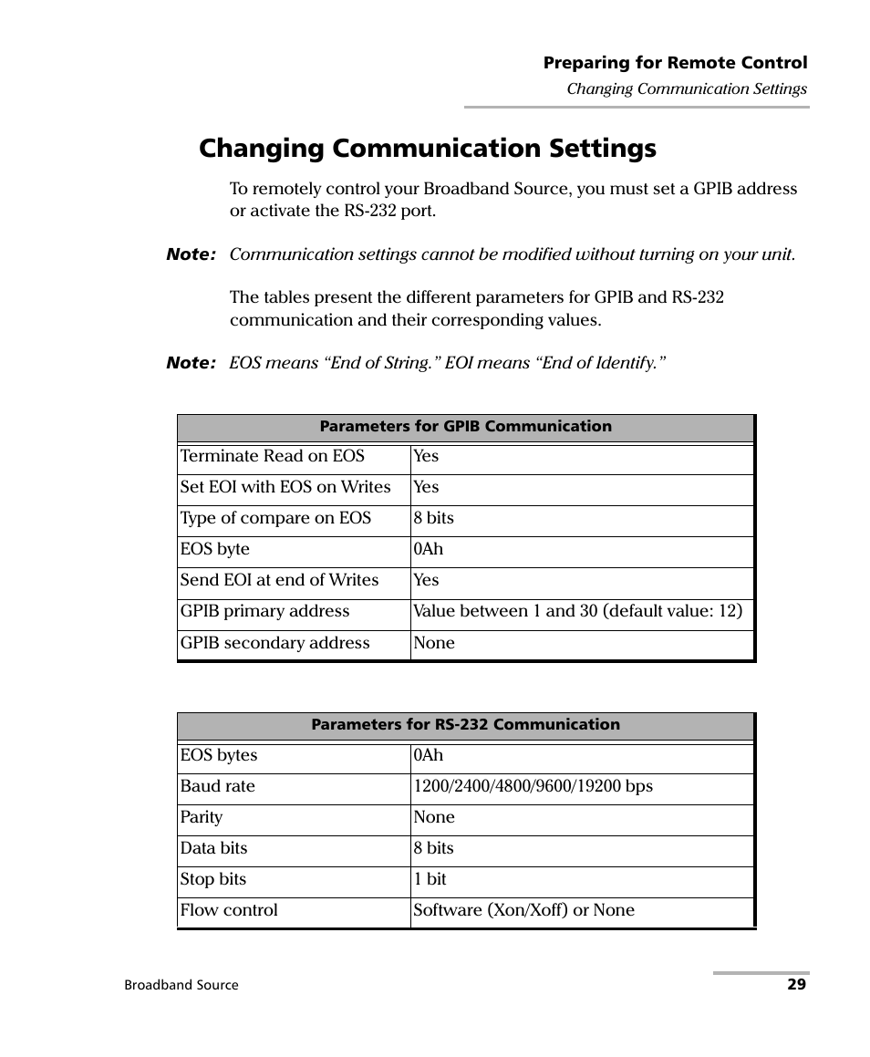 Changing communication settings | EXFO FLS-2200 Broadband Source User Manual | Page 37 / 183