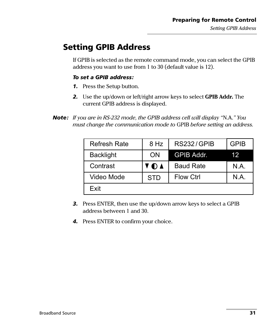 Setting gpib address | EXFO FLS-2200 Broadband Source User Manual | Page 39 / 183