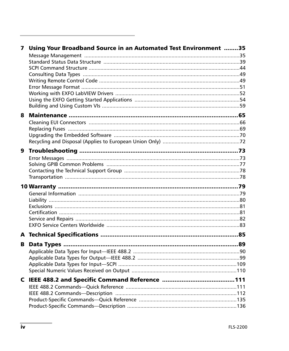 EXFO FLS-2200 Broadband Source User Manual | Page 4 / 183