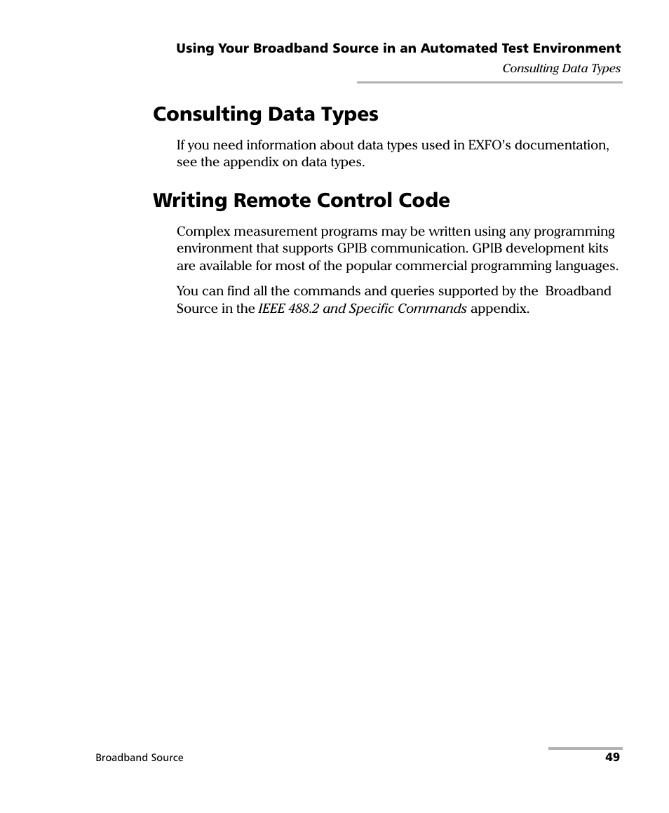 Consulting data types, Writing remote control code | EXFO FLS-2200 Broadband Source User Manual | Page 57 / 183