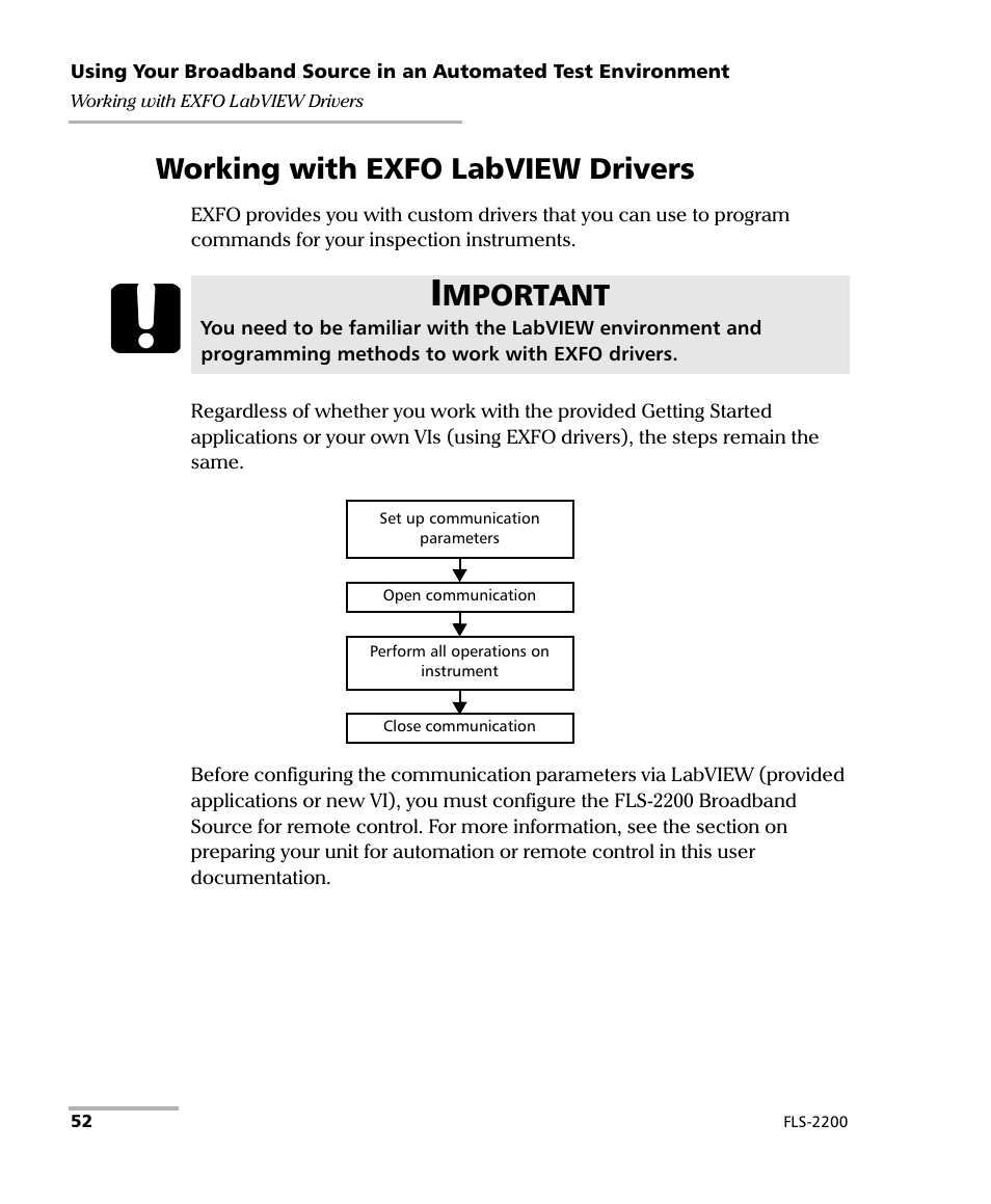 Working with exfo labview drivers, Mportant | EXFO FLS-2200 Broadband Source User Manual | Page 60 / 183