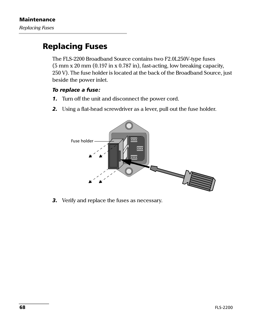 Replacing fuses | EXFO FLS-2200 Broadband Source User Manual | Page 76 / 183