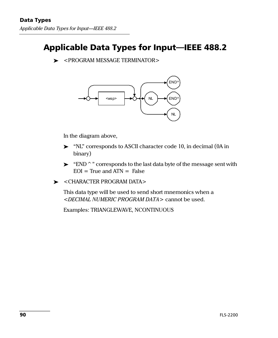 Applicable data types for input—ieee 488.2 | EXFO FLS-2200 Broadband Source User Manual | Page 98 / 183