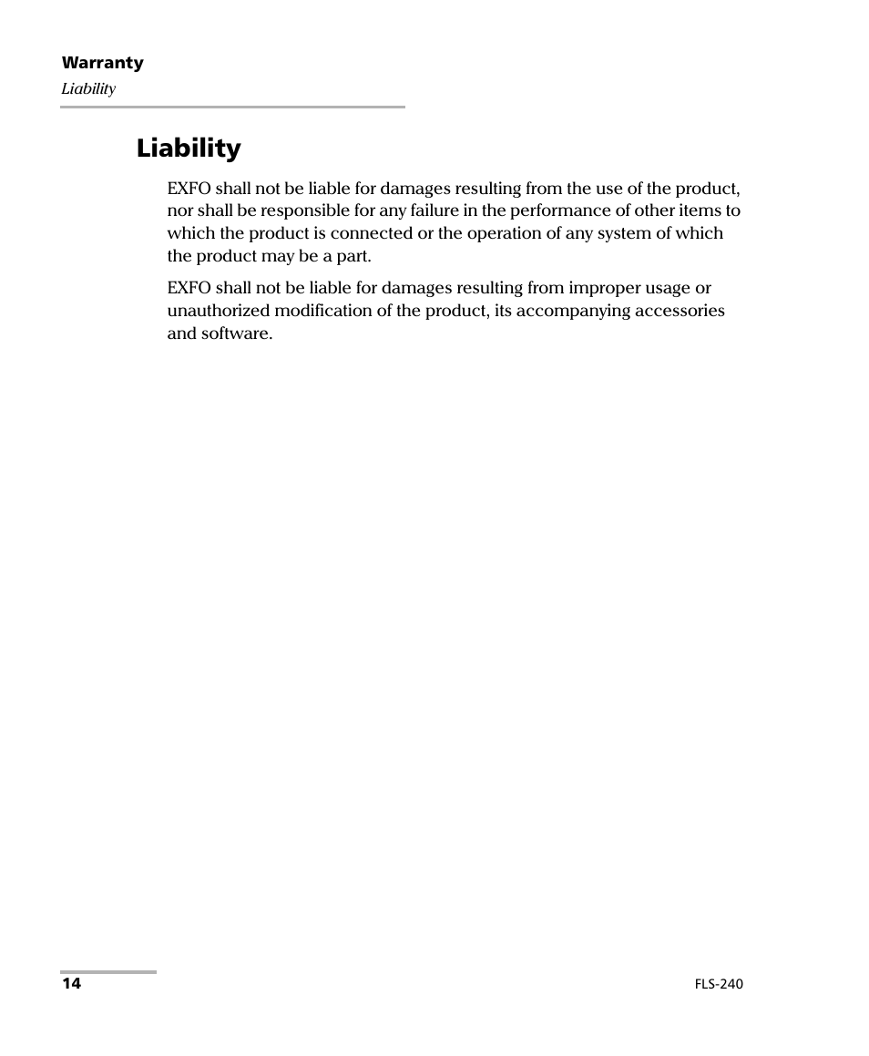 Liability | EXFO FLS-240 Pocket Pal Visual Fault Locator User Manual | Page 20 / 28