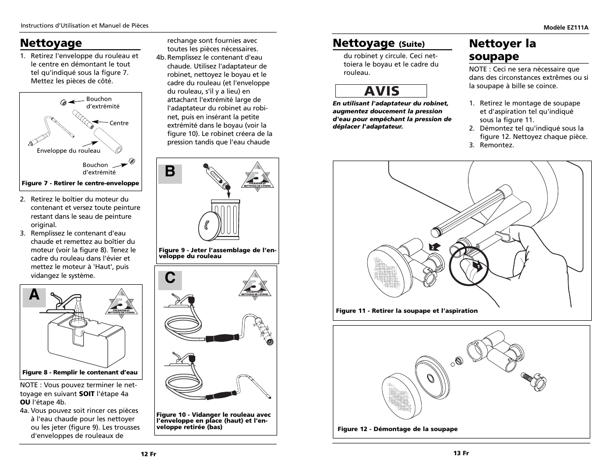 Ab c, Avis, Nettoyage | Nettoyer la soupape | Campbell Hausfeld EZ111A User Manual | Page 12 / 12