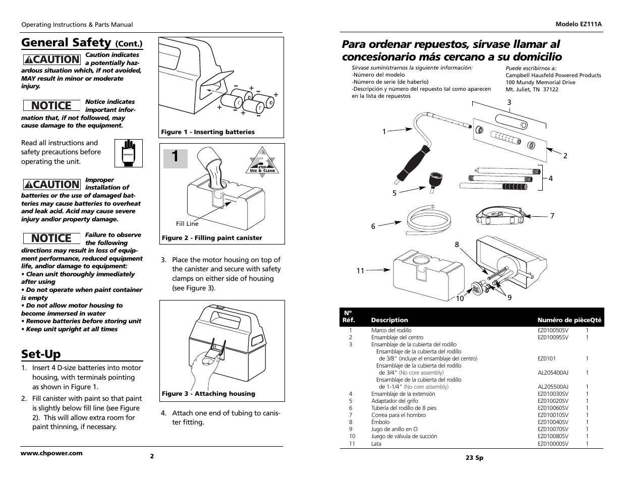 General safety, Set-up, Notice | Caution | Campbell Hausfeld EZ111A User Manual | Page 2 / 12