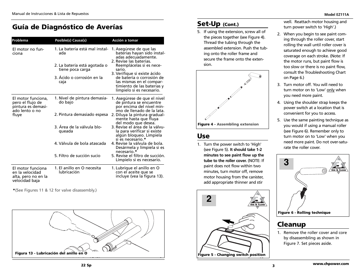 Guía de diagnóstico de averías, Set-up, Cleanup | Campbell Hausfeld EZ111A User Manual | Page 3 / 12