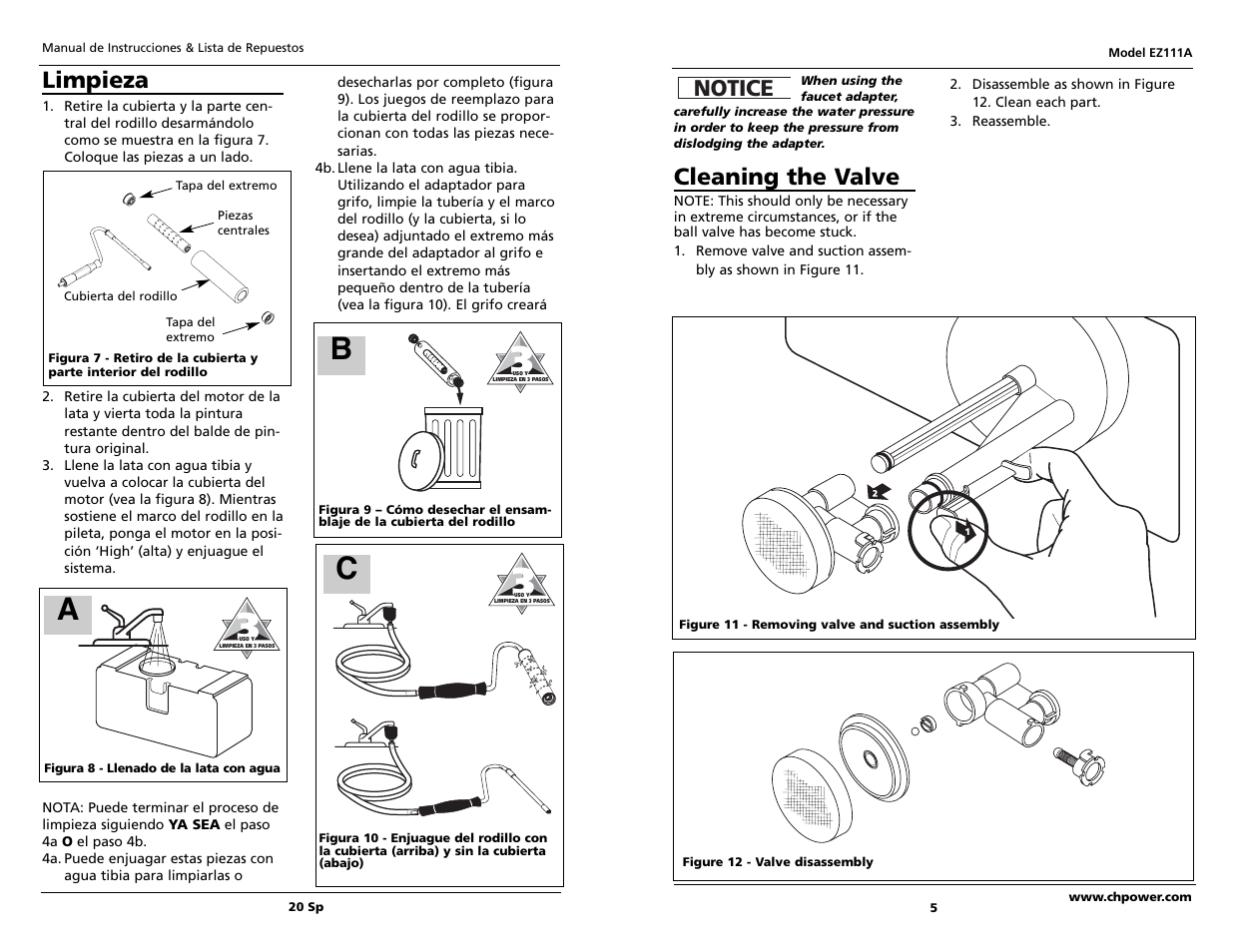 Ab c, Limpieza, Cleaning the valve | Notice | Campbell Hausfeld EZ111A User Manual | Page 5 / 12
