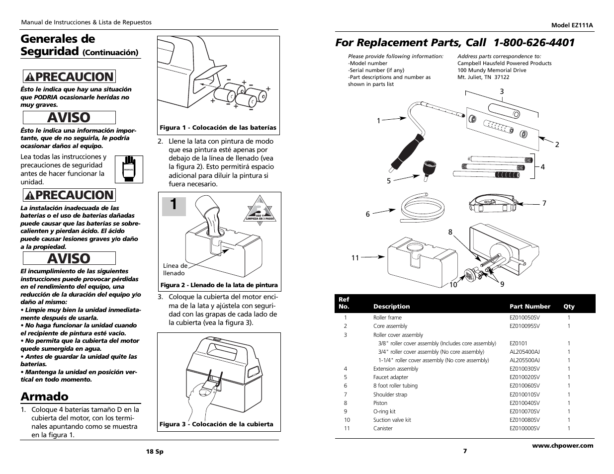 Aviso, Precaucion, Generales de seguridad | Armado | Campbell Hausfeld EZ111A User Manual | Page 7 / 12