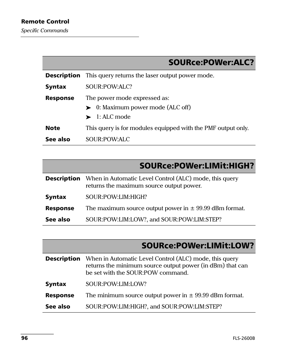 Source:power:alc, Source:power:limit:high, Source:power:limit:low | EXFO FLS-2600B Tunable Laser Source User Manual | Page 104 / 157