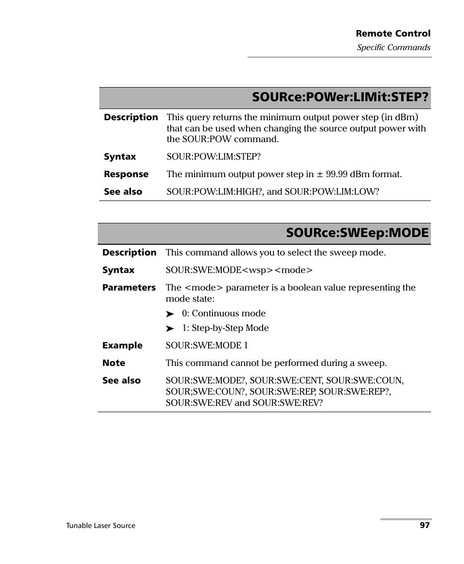 Source:power:limit:step, Source:sweep:mode | EXFO FLS-2600B Tunable Laser Source User Manual | Page 105 / 157