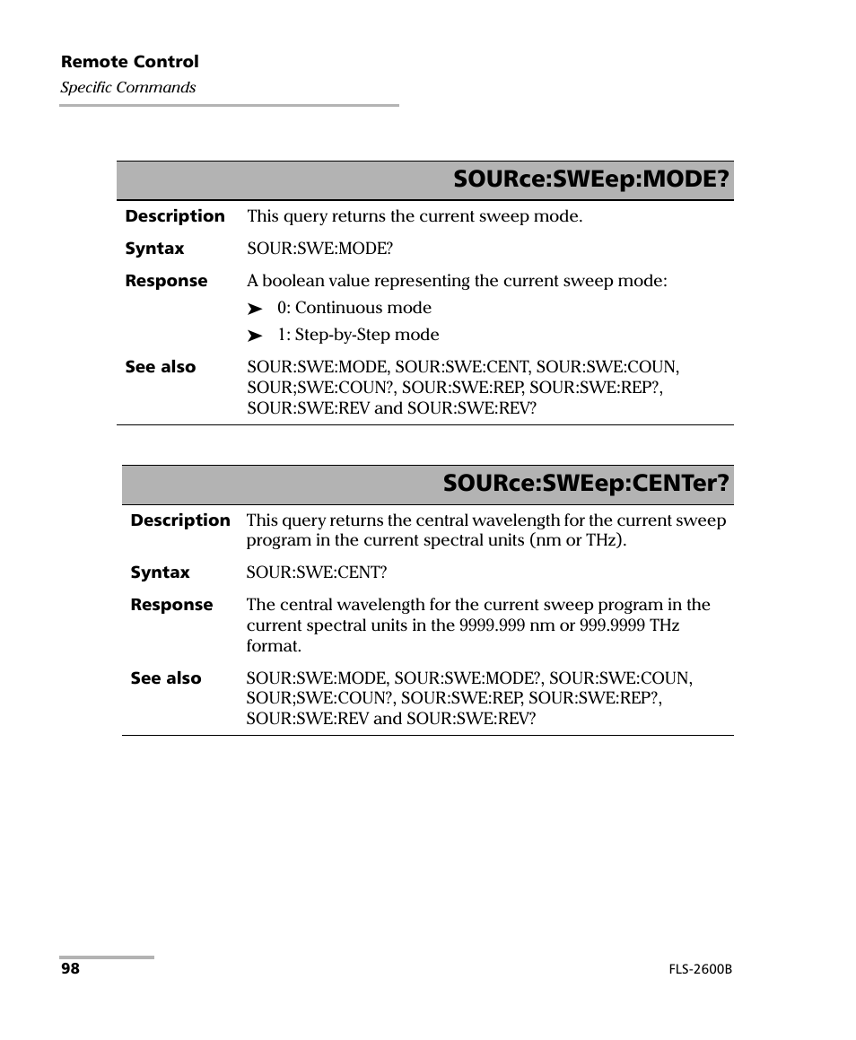 Source:sweep:mode, Source:sweep:center | EXFO FLS-2600B Tunable Laser Source User Manual | Page 106 / 157