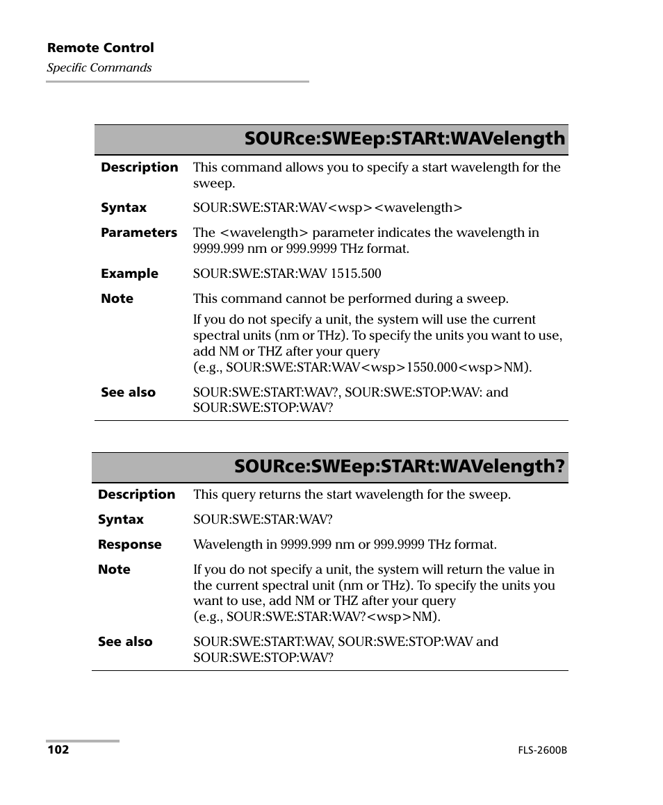 Source:sweep:start:wavelength | EXFO FLS-2600B Tunable Laser Source User Manual | Page 110 / 157
