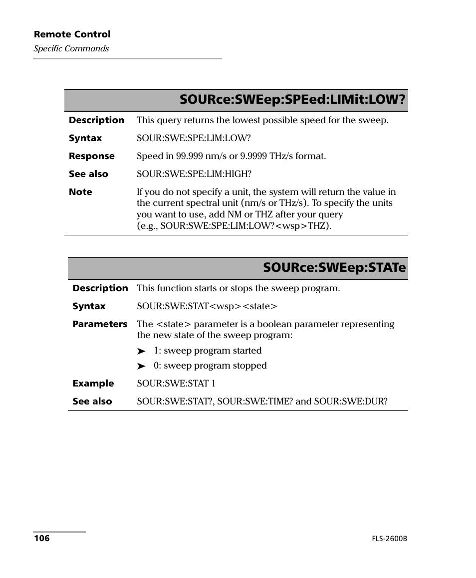 Source:sweep:speed:limit:low, Source:sweep:state | EXFO FLS-2600B Tunable Laser Source User Manual | Page 114 / 157