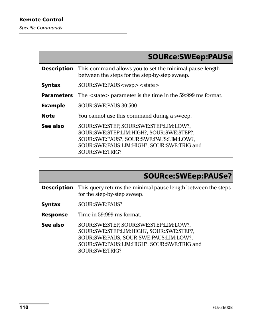 Source:sweep:pause | EXFO FLS-2600B Tunable Laser Source User Manual | Page 118 / 157