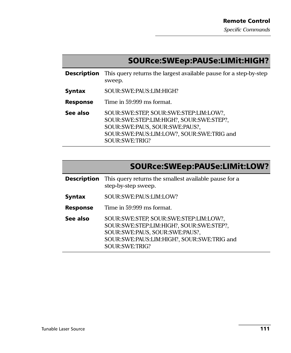 Source:sweep:pause:limit:high, Source:sweep:pause:limit:low | EXFO FLS-2600B Tunable Laser Source User Manual | Page 119 / 157