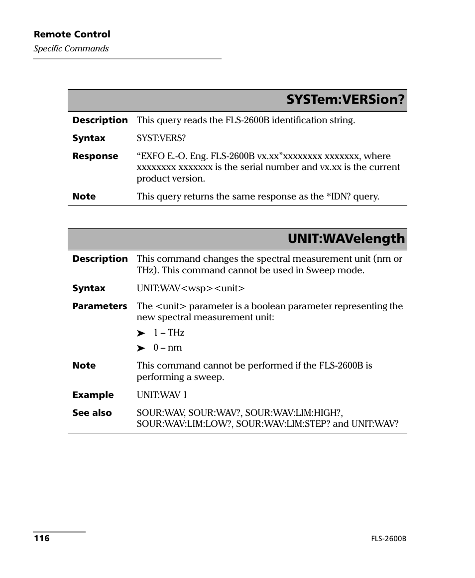 System:version, Unit:wavelength | EXFO FLS-2600B Tunable Laser Source User Manual | Page 124 / 157