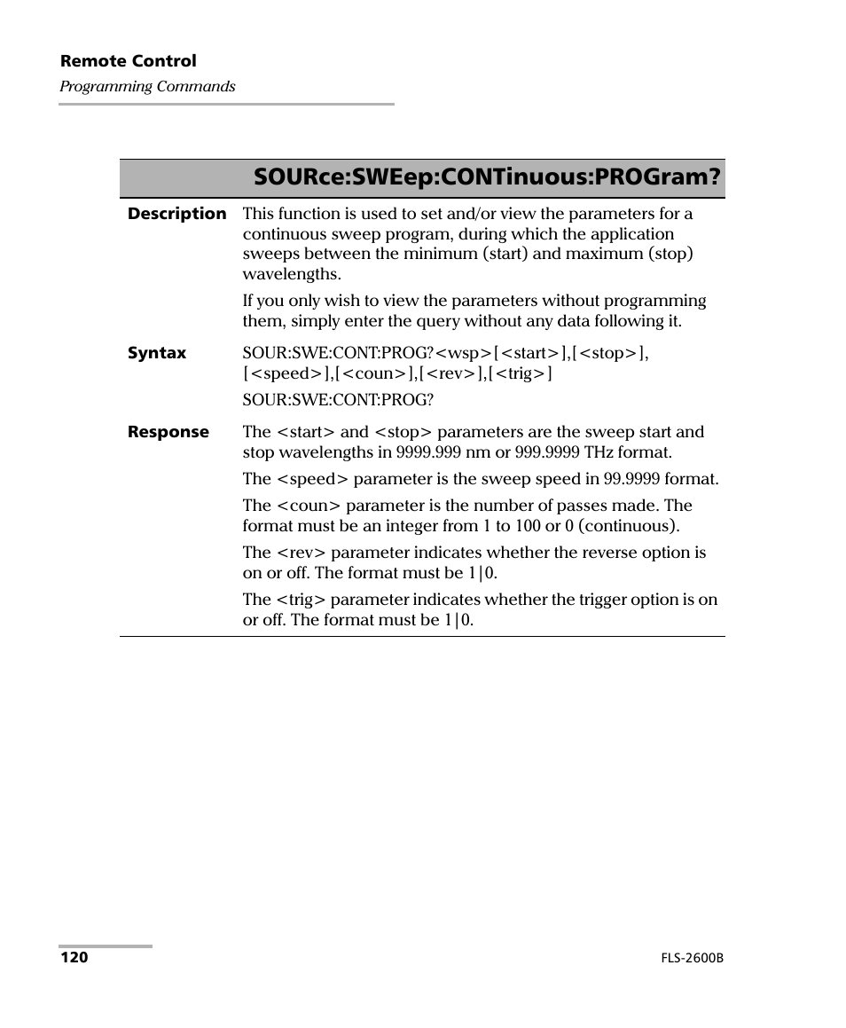 Source:sweep:continuous:program | EXFO FLS-2600B Tunable Laser Source User Manual | Page 128 / 157