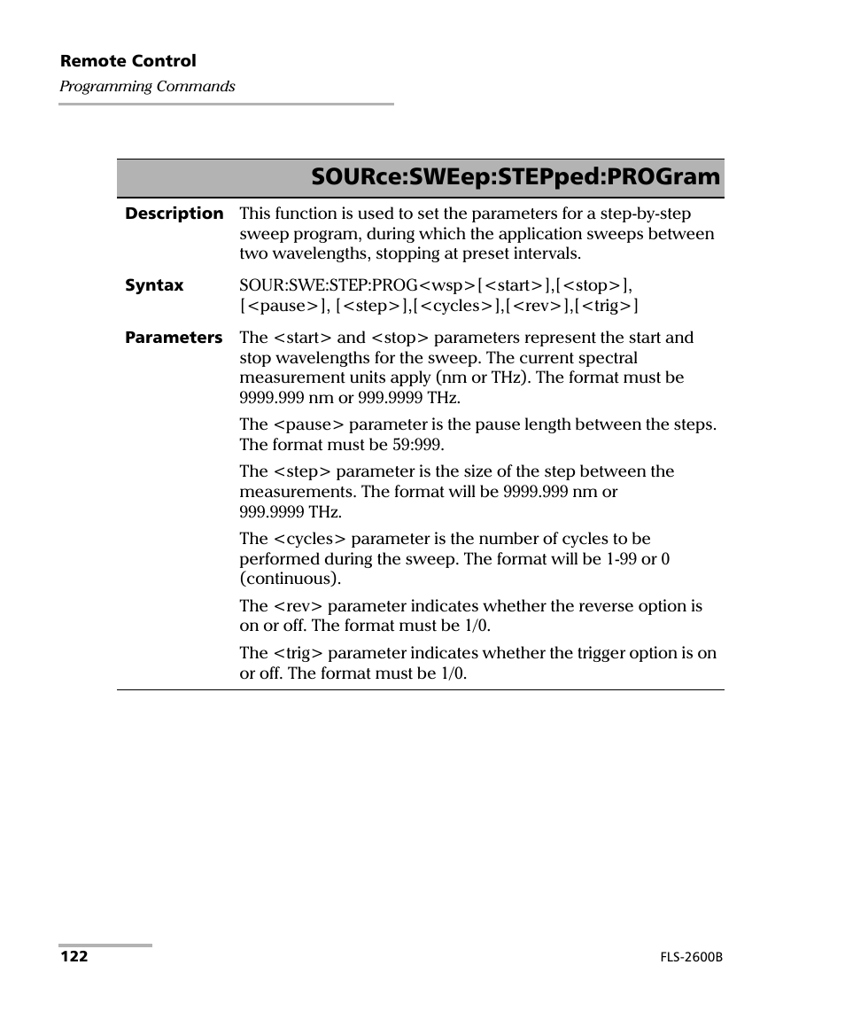 Source:sweep:stepped:program | EXFO FLS-2600B Tunable Laser Source User Manual | Page 130 / 157