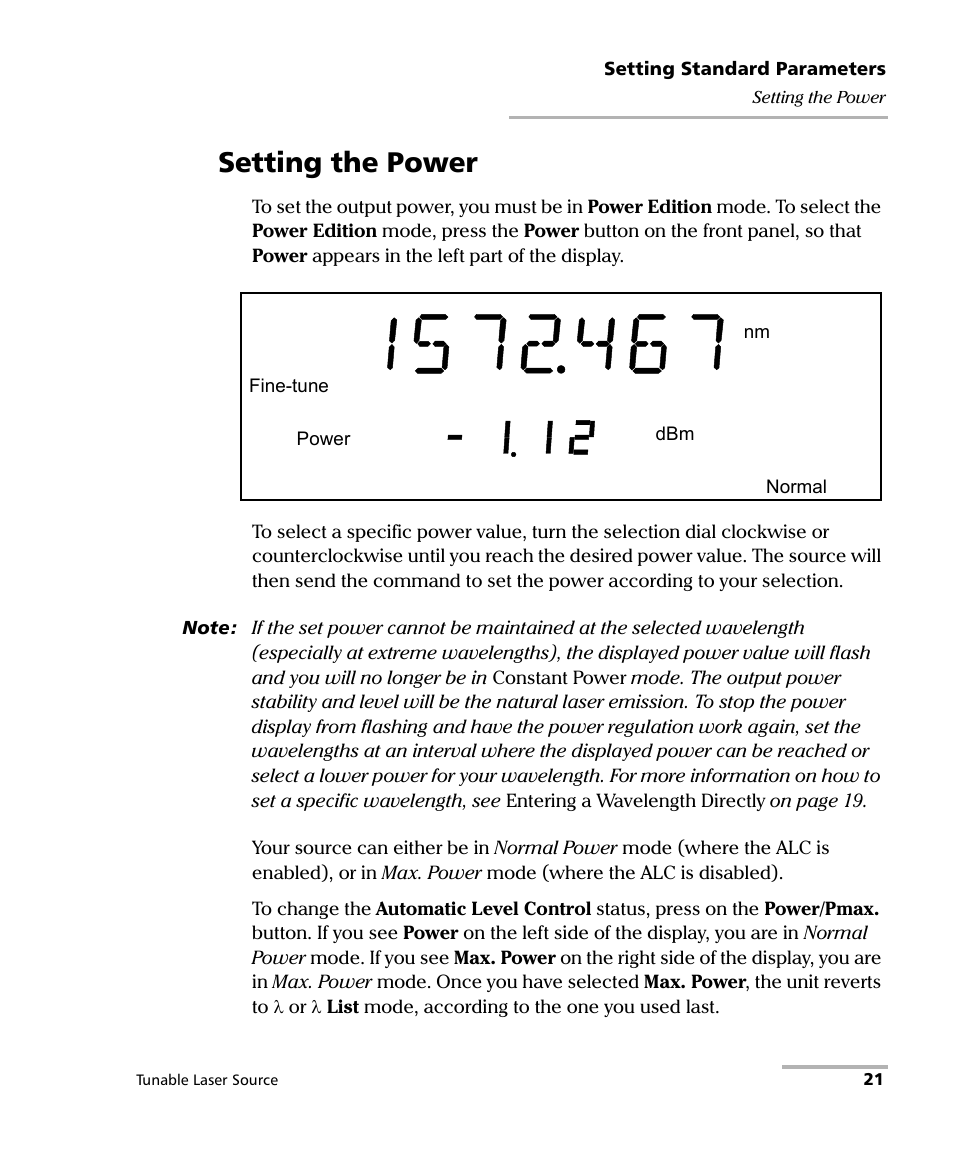 Setting the power | EXFO FLS-2600B Tunable Laser Source User Manual | Page 29 / 157