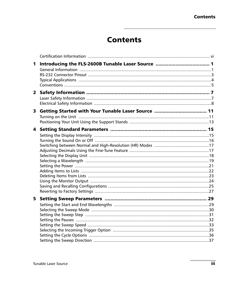 EXFO FLS-2600B Tunable Laser Source User Manual | Page 3 / 157