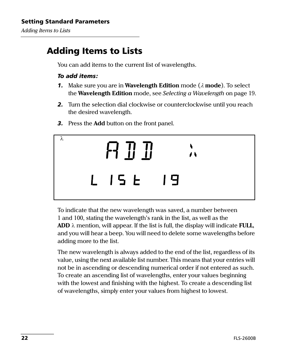 Adding items to lists | EXFO FLS-2600B Tunable Laser Source User Manual | Page 30 / 157