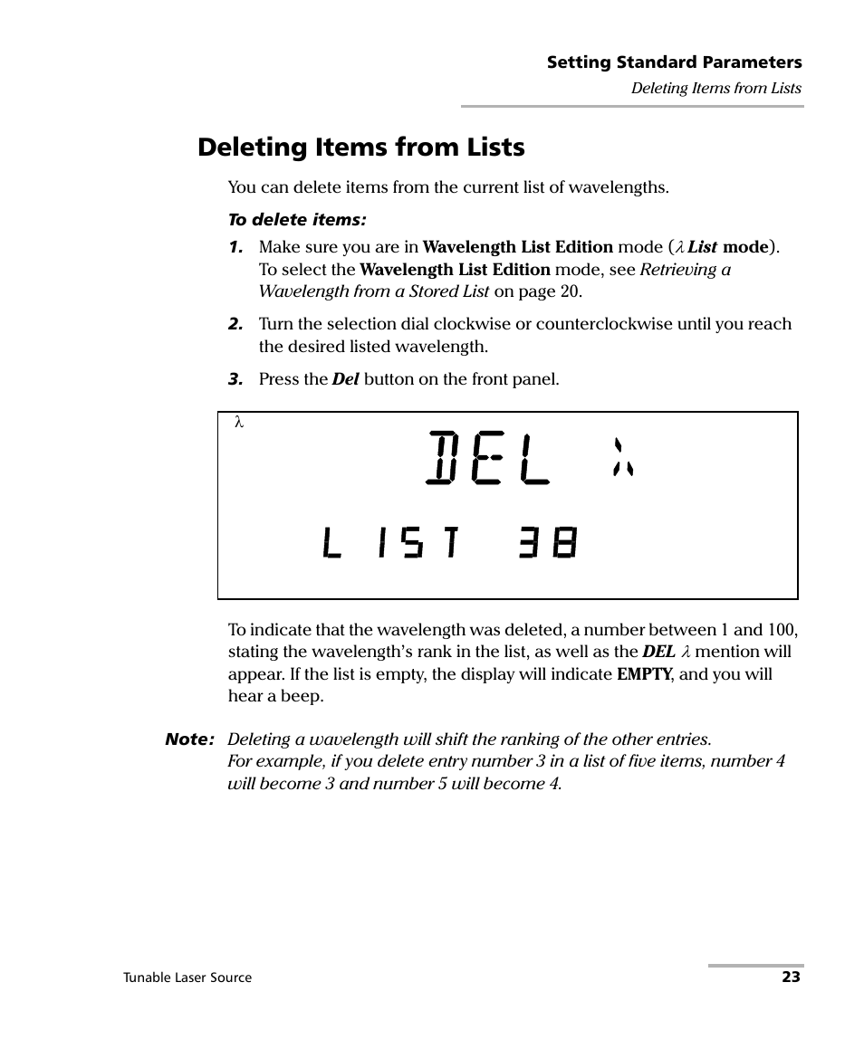 Deleting items from lists | EXFO FLS-2600B Tunable Laser Source User Manual | Page 31 / 157