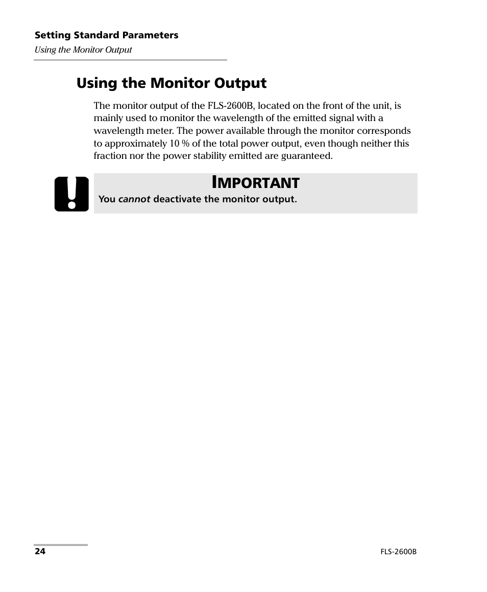 Using the monitor output, Mportant | EXFO FLS-2600B Tunable Laser Source User Manual | Page 32 / 157