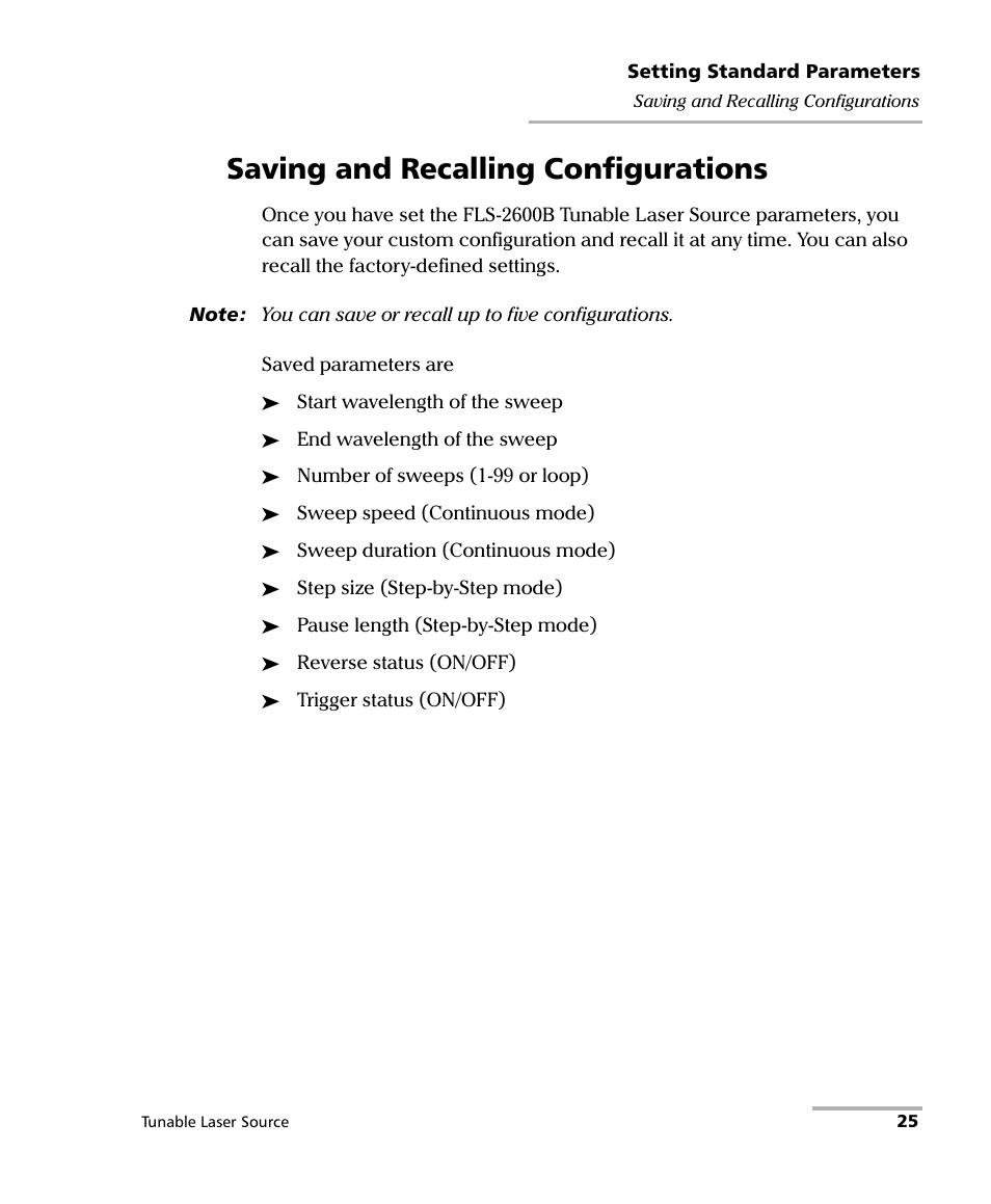 Saving and recalling configurations | EXFO FLS-2600B Tunable Laser Source User Manual | Page 33 / 157