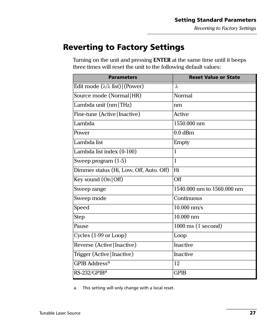 Reverting to factory settings | EXFO FLS-2600B Tunable Laser Source User Manual | Page 35 / 157
