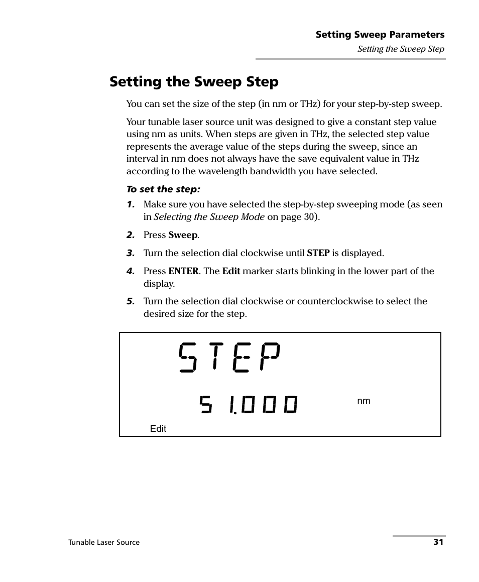 Setting the sweep step | EXFO FLS-2600B Tunable Laser Source User Manual | Page 39 / 157