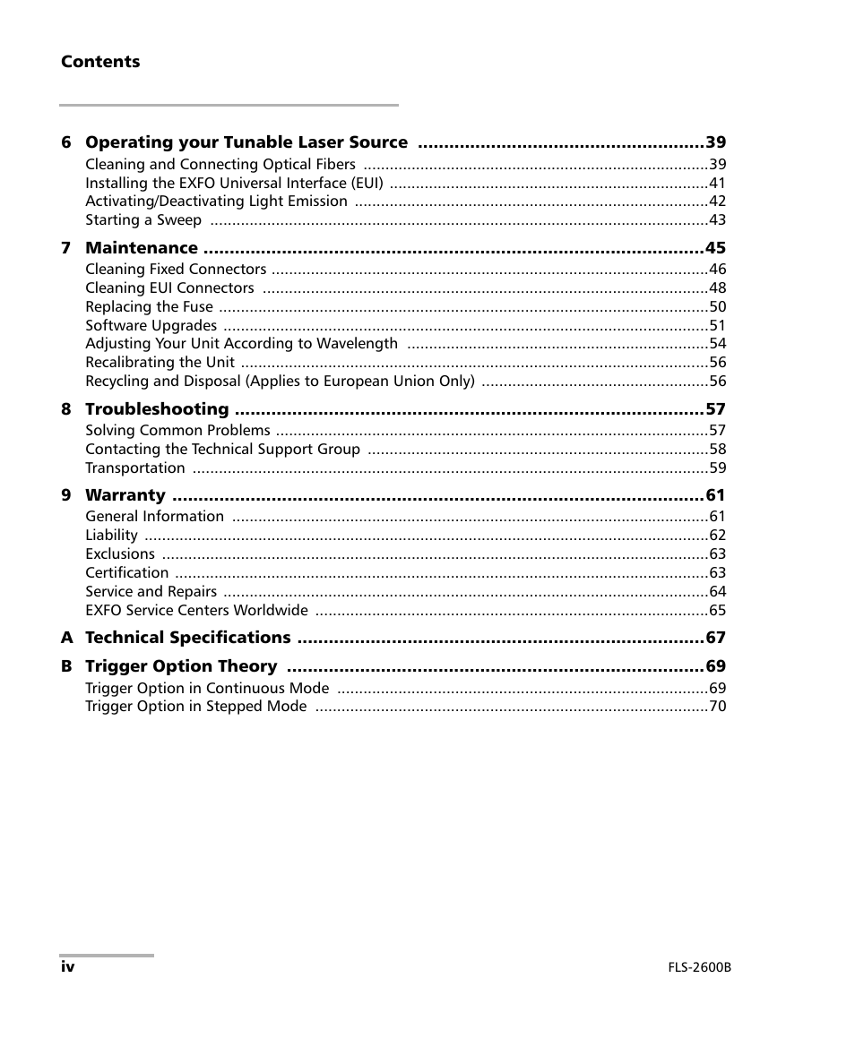 EXFO FLS-2600B Tunable Laser Source User Manual | Page 4 / 157