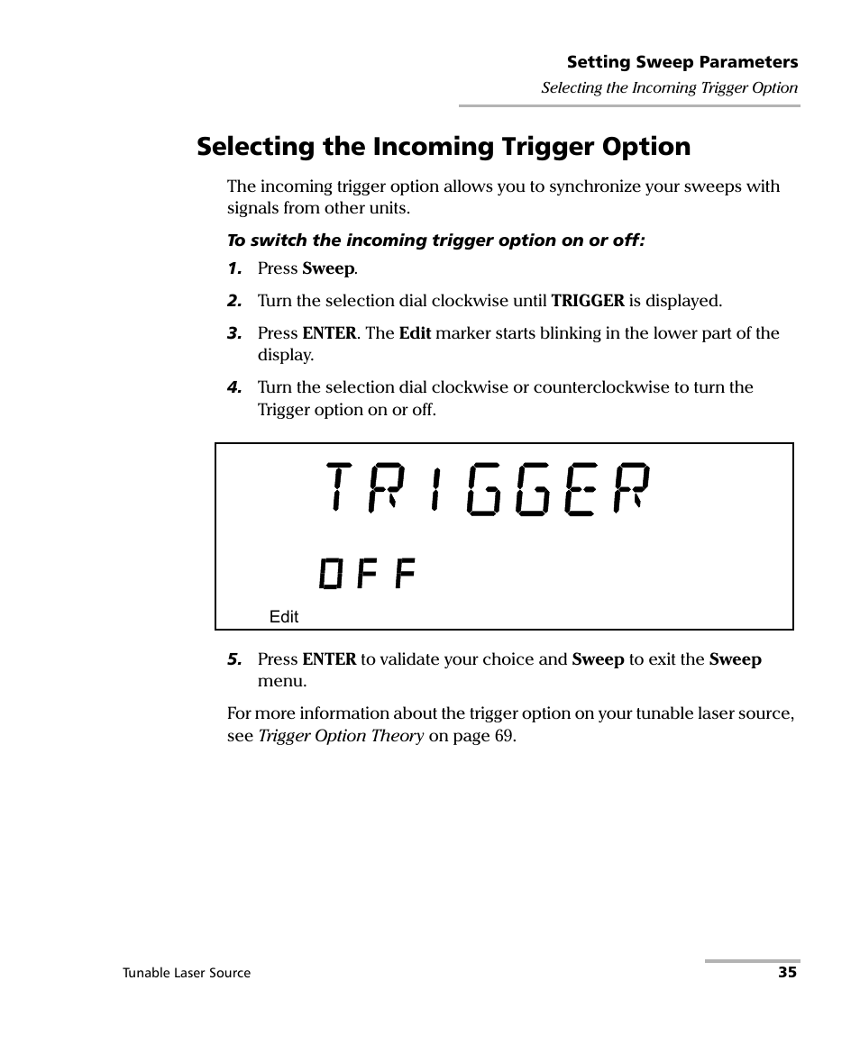 Selecting the incoming trigger option | EXFO FLS-2600B Tunable Laser Source User Manual | Page 43 / 157