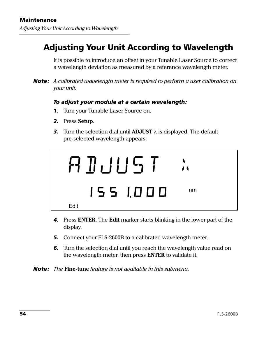Adjusting your unit according to wavelength | EXFO FLS-2600B Tunable Laser Source User Manual | Page 62 / 157
