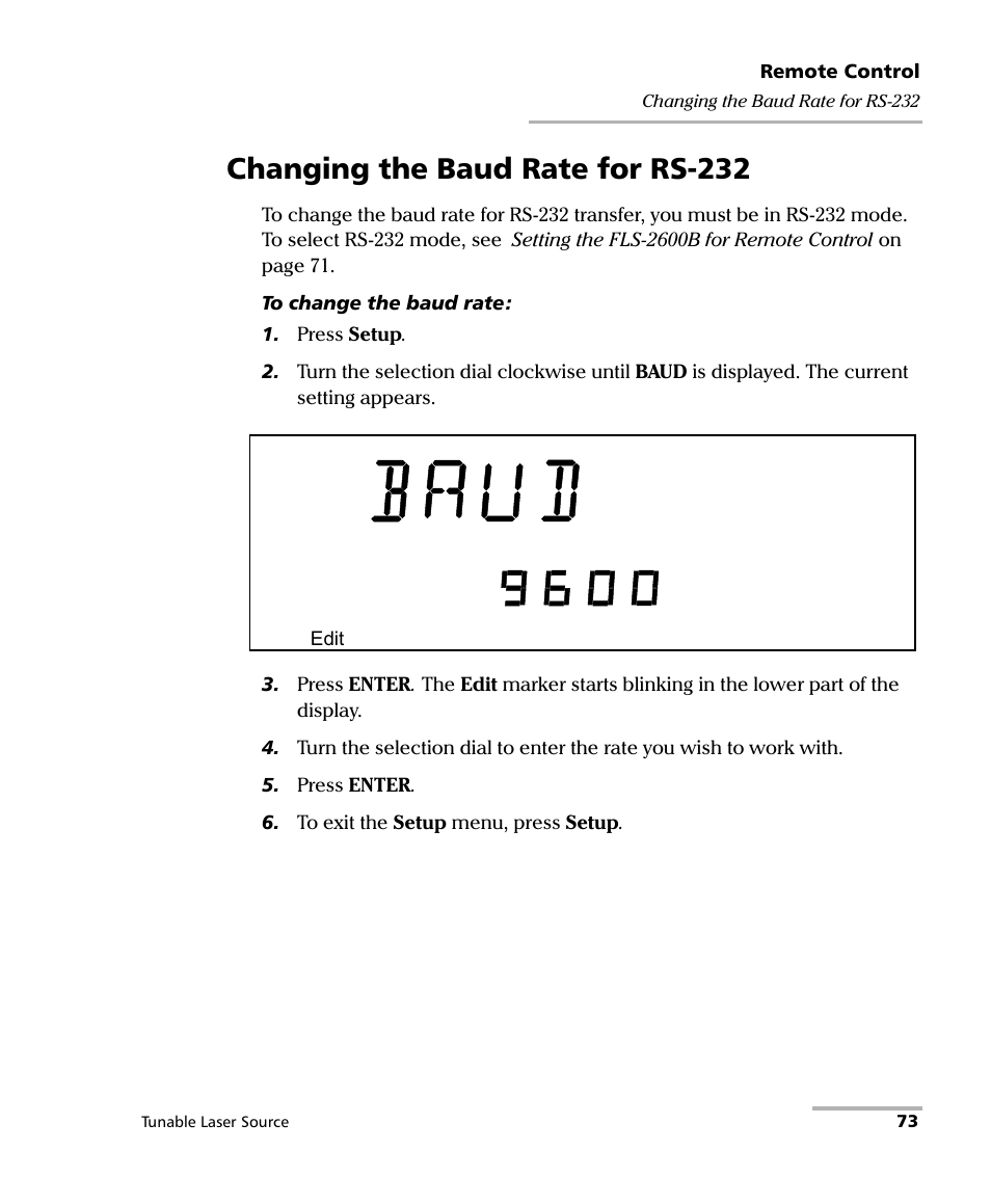 Changing the baud rate for rs-232 | EXFO FLS-2600B Tunable Laser Source User Manual | Page 81 / 157