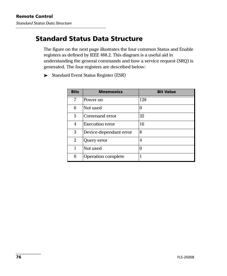Standard status data structure | EXFO FLS-2600B Tunable Laser Source User Manual | Page 84 / 157