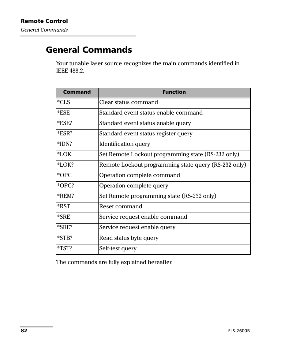 General commands | EXFO FLS-2600B Tunable Laser Source User Manual | Page 90 / 157