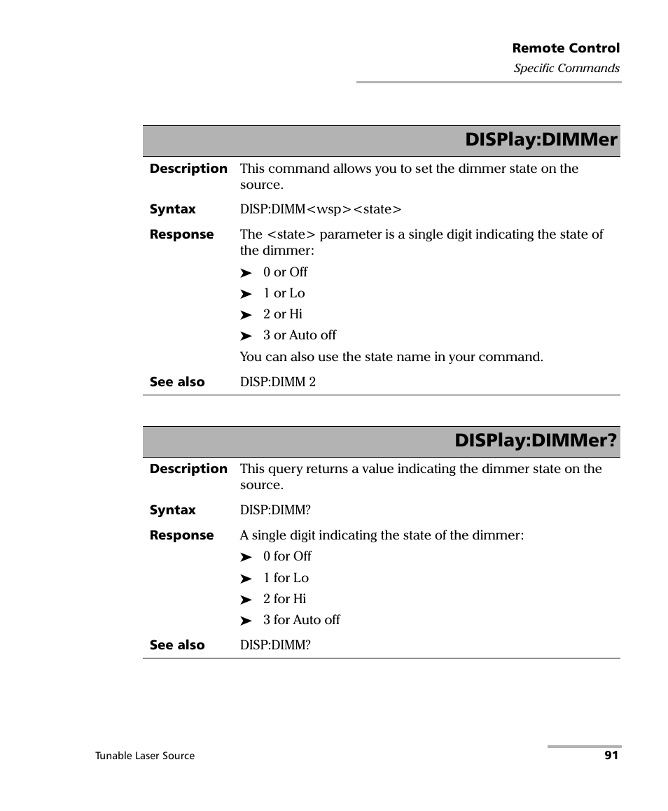 Display:dimmer | EXFO FLS-2600B Tunable Laser Source User Manual | Page 99 / 157