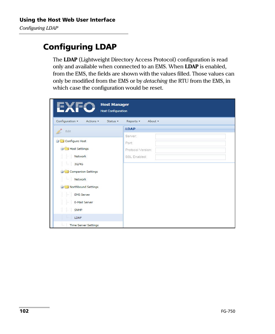 Configuring ldap | EXFO FG-750 User Manual | Page 116 / 338