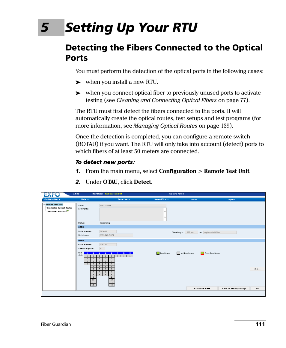 5 setting up your rtu, 5setting up your rtu | EXFO FG-750 User Manual | Page 125 / 338