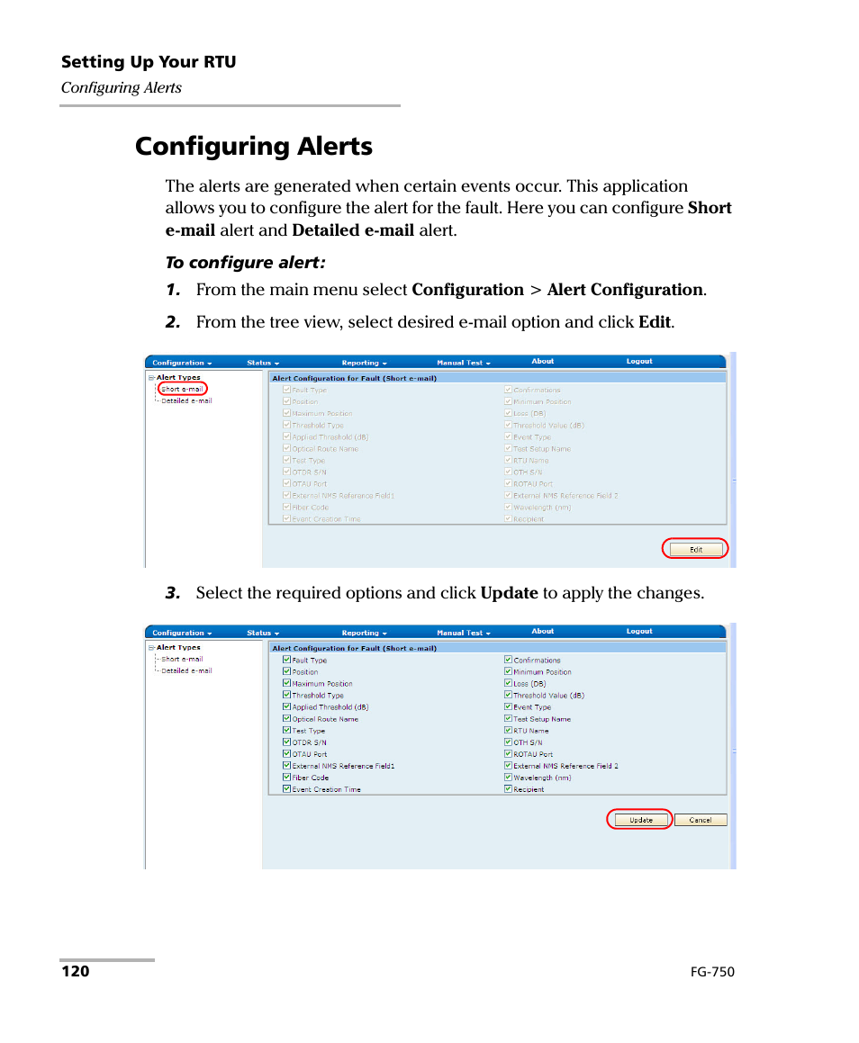 Configuring alerts | EXFO FG-750 User Manual | Page 134 / 338