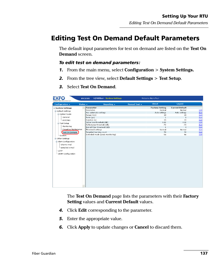 Editing test on demand default parameters | EXFO FG-750 User Manual | Page 151 / 338