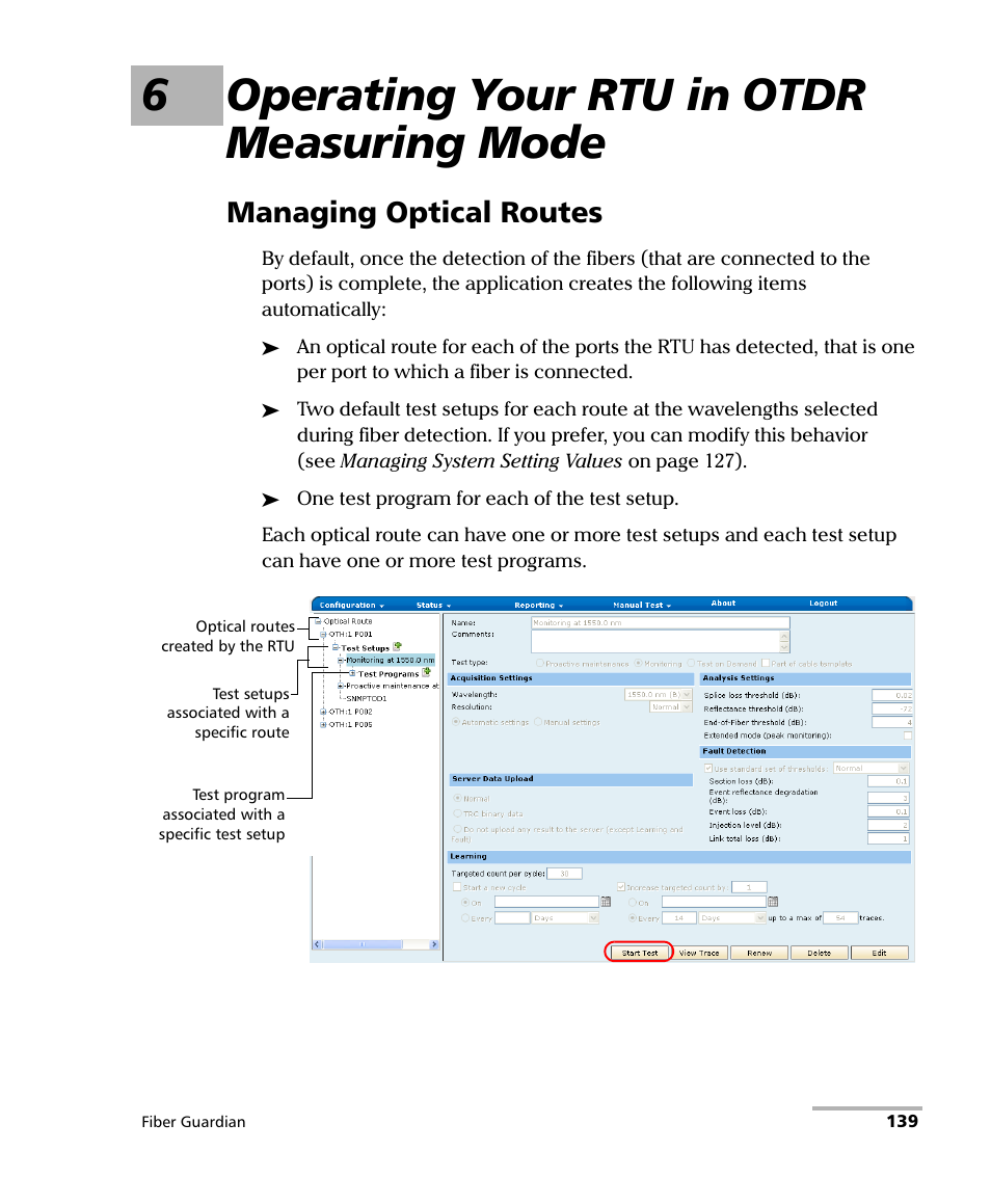 6 operating your rtu in otdr measuring mode, Managing optical routes, 6operating your rtu in otdr measuring mode | EXFO FG-750 User Manual | Page 153 / 338