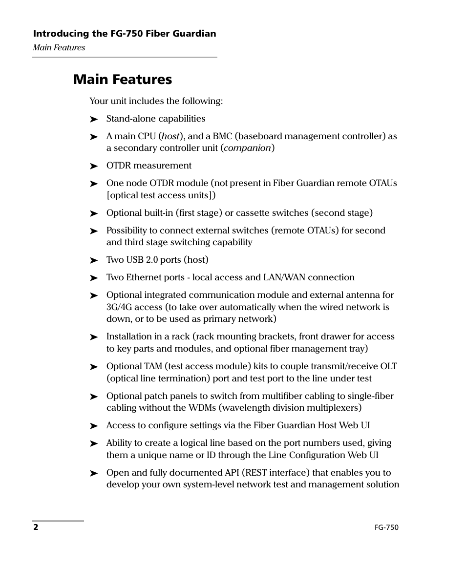 Main features | EXFO FG-750 User Manual | Page 16 / 338